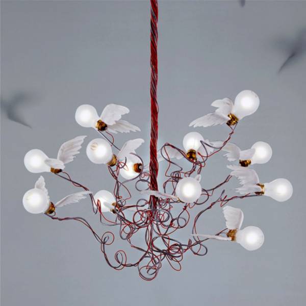 Détail suspension BIRDIE Ingo Maurer câbles rouge by MEGALUX33