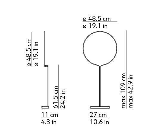 Dimensions lampe à poser POISE KUNDALINI by MEGALUX 33 Bordeaux