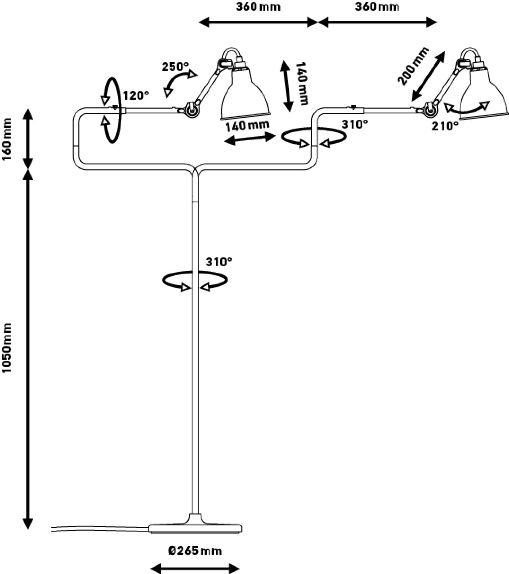 Lampadaire GRAS N°411 schéma technique by MEGALUX33