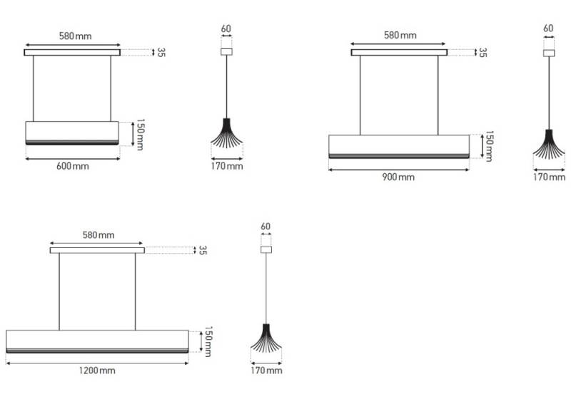 Dimensions suspension RESPIRO by MEGALUX33