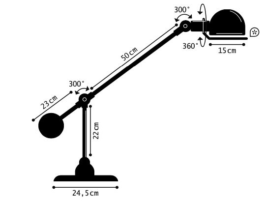 Dimensions lampe à poser LOFT B5000I Jieldé MEGALUX 33 BORDEAUX